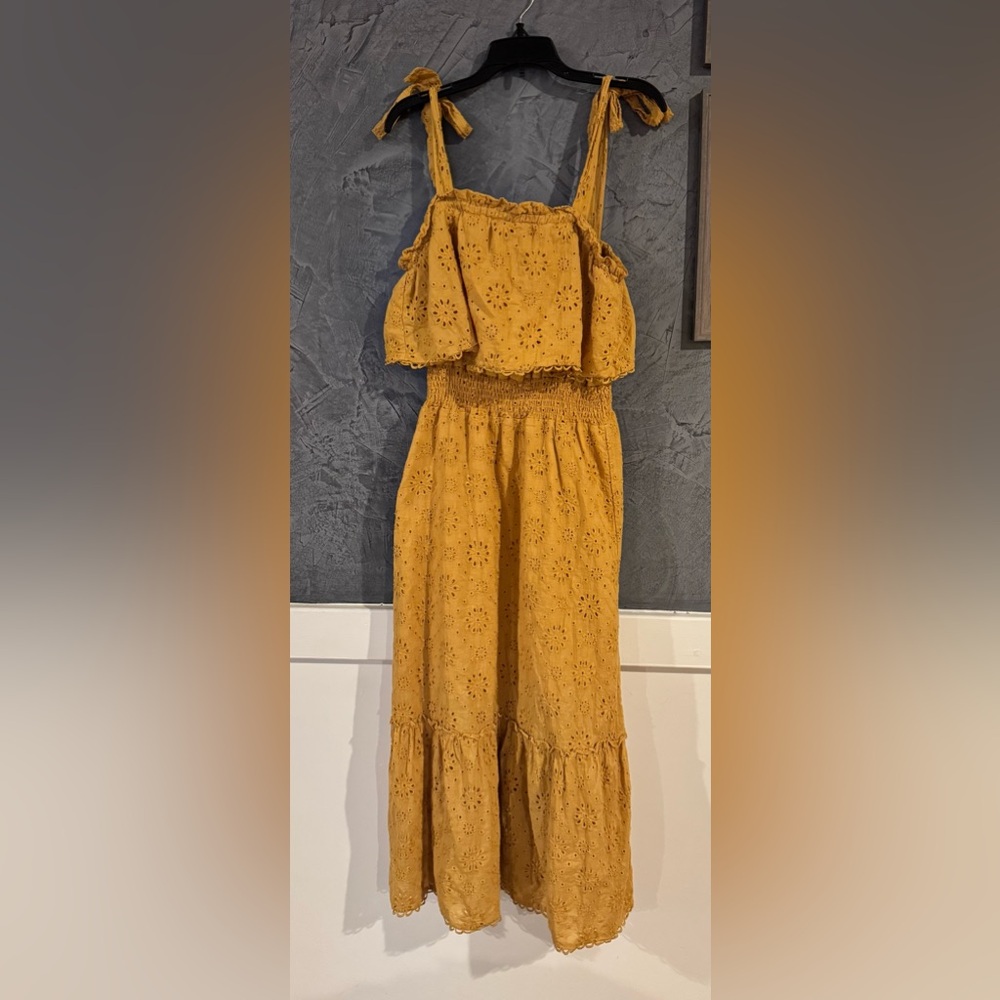 mustard yellow shoulder tie dress
